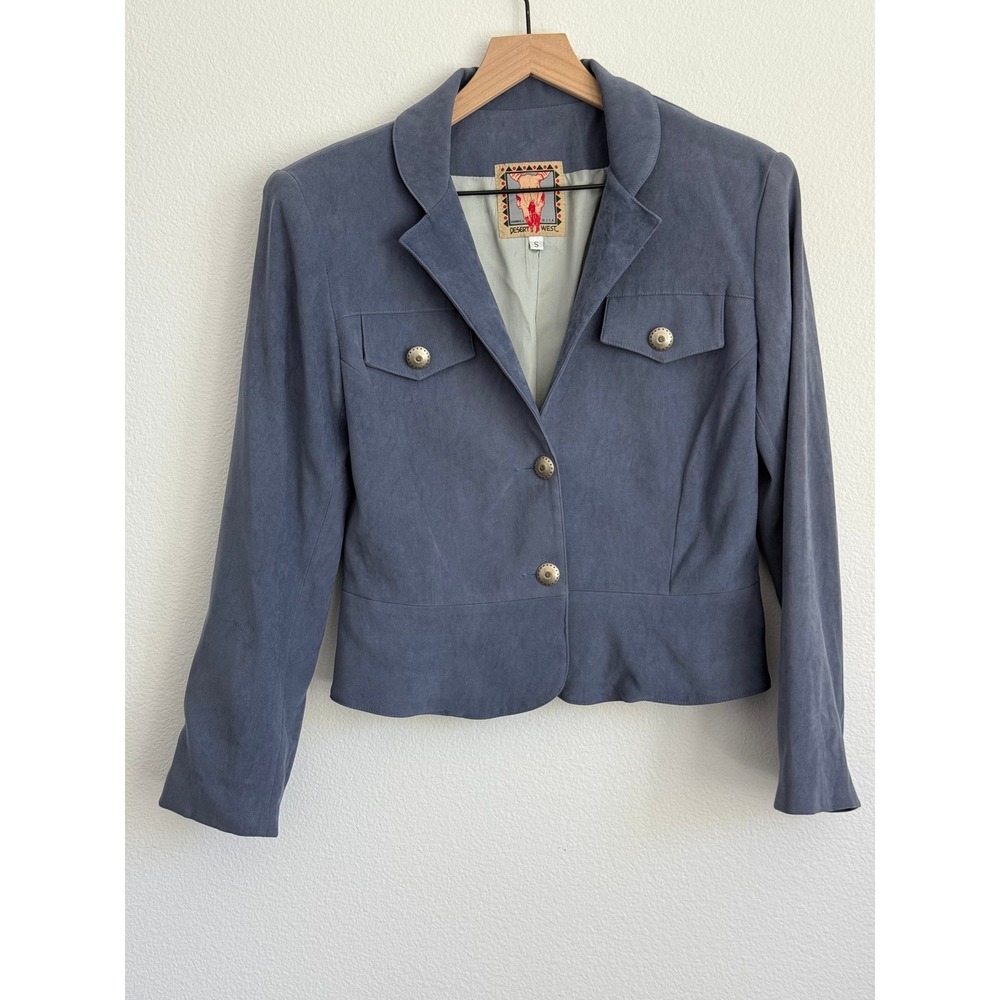 Desert West Blazer Small Blue Western Faux Suede Boho Festival Jacket
